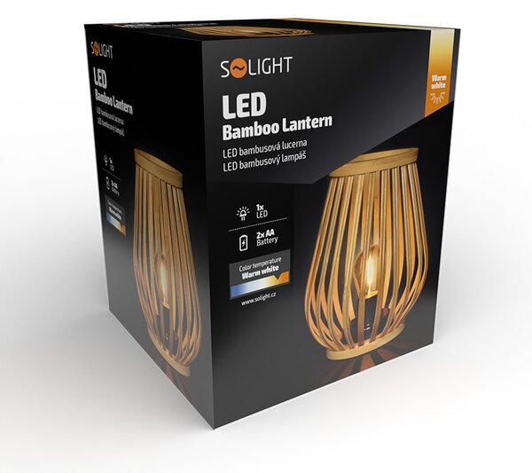 SOLIGHT Bambusová lucerna s LED žárovkou, teplá bílá, 2x AA, 20cm