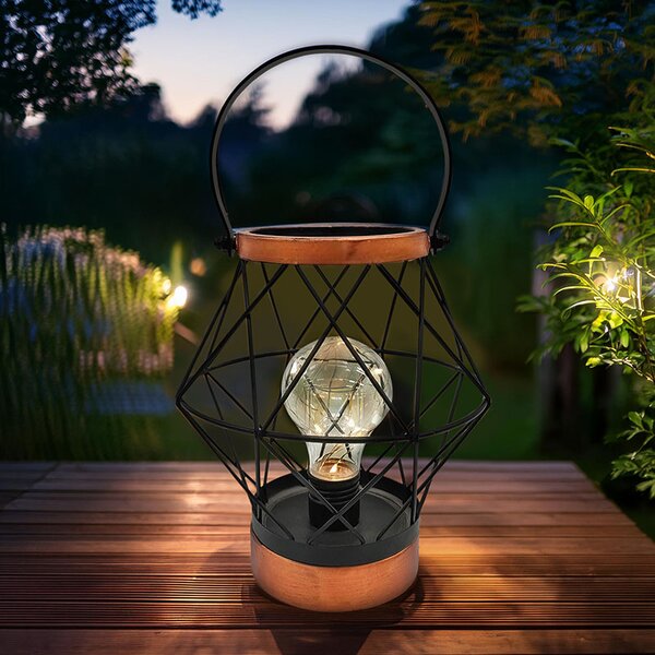 SOLIGHT Kovová lucerna se žárovkou micro LED, teplá bílá, 3xAA, 20cm