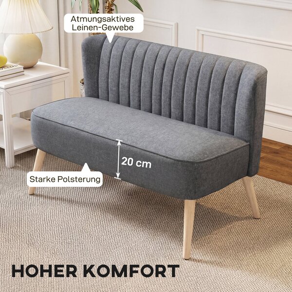 HOMCOM dvojsedák – kompaktní čalouněná pohovka v lněném vzhledu do obývacího pokoje, ložnice i menších prostor, šedá (117 × 56,5 × 77 cm) | Aosom