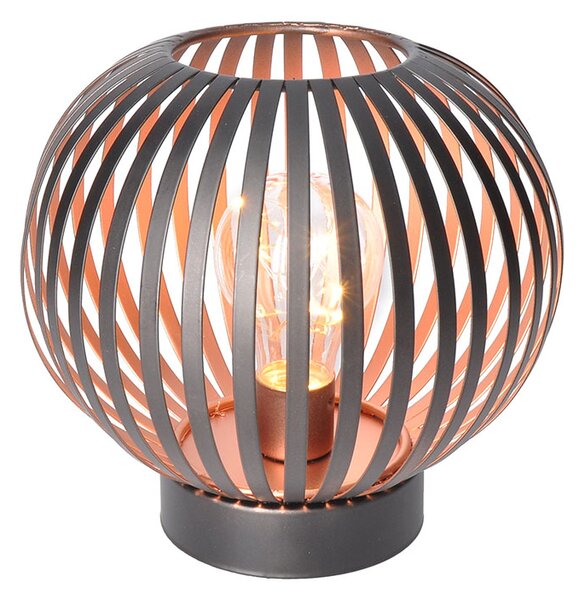 SOLIGHT Kovová kulatá lucerna se žárovkou micro LED, teplá bílá, měděná, 3xAA, 19cm