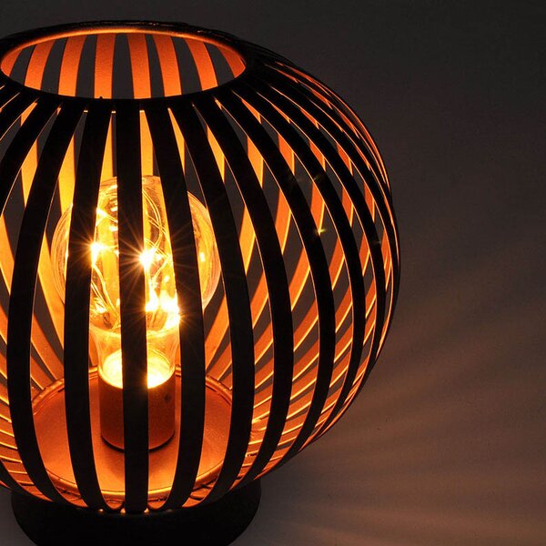 SOLIGHT Kovová kulatá lucerna se žárovkou micro LED, teplá bílá, měděná, 3xAA, 19cm