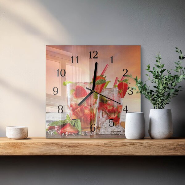 Skleněné hodiny na stěnu Jahody zskc-30x30-00185468