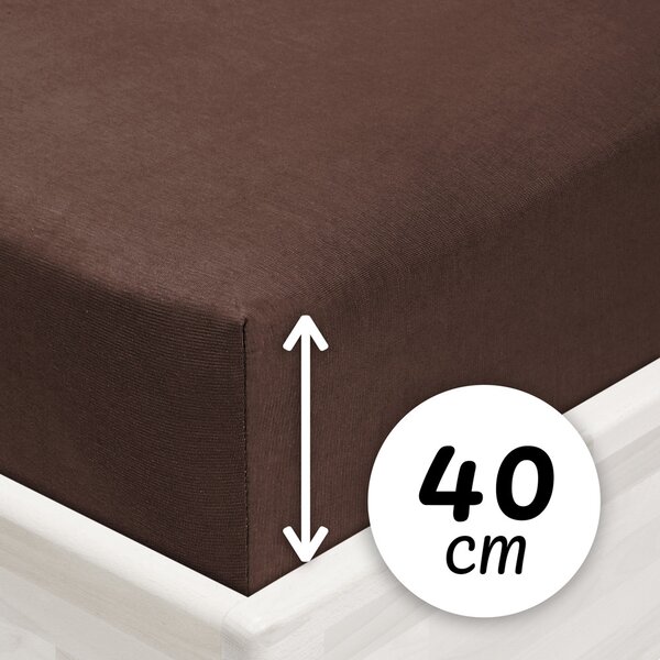 Jersey napínací prostěradlo na extra vysokou matraci JR-026 Čokoládově hnědé 80 x 200 - výška 40 cm