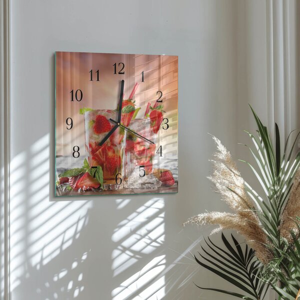 Skleněné hodiny na stěnu Jahody zskc-30x30-00185468