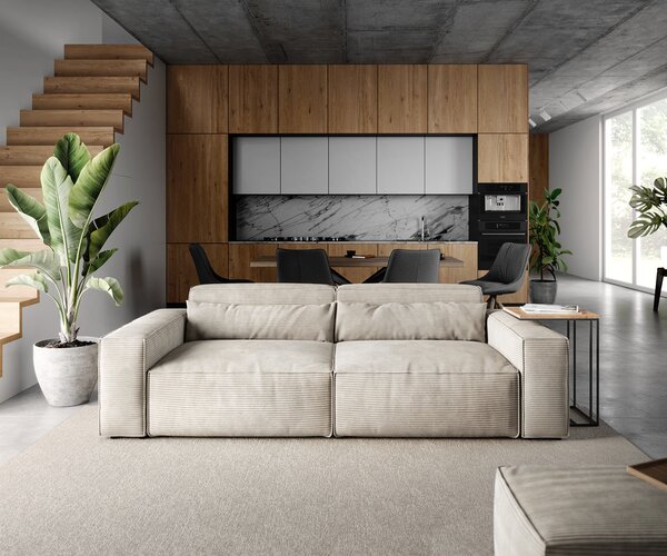DELIFE Pohovka XL Sirpio 230x95 cm manšestr béžová s taburetem