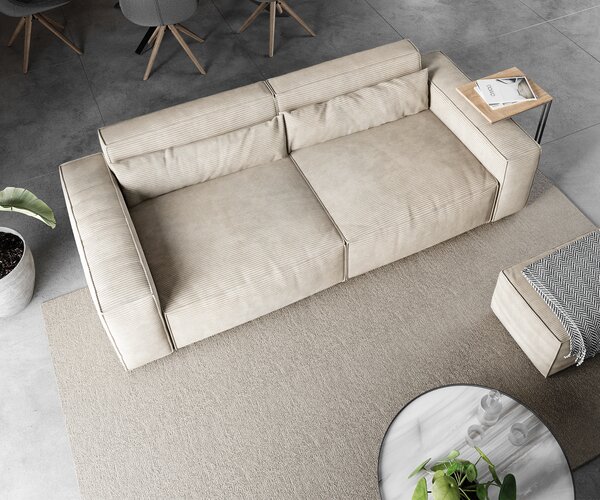 DELIFE Pohovka XL Sirpio 230x95 cm manšestr béžová s taburetem
