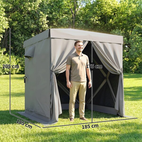 Outsunny 185×185 cm voděodolný skládací altán — stabilní, 4 síťové panely, UPF30+, párty stan — tmavě šedý | Aosom