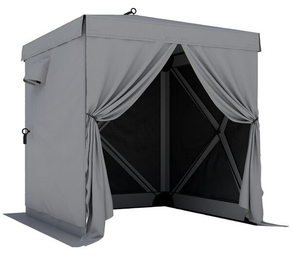 Outsunny 185×185 cm voděodolný skládací altán — stabilní, 4 síťové panely, UPF30+, párty stan — tmavě šedý | Aosom