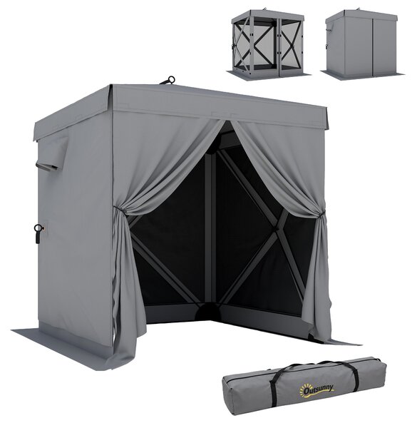 Outsunny 185×185 cm voděodolný skládací altán — stabilní, 4 síťové panely, UPF30+, párty stan — tmavě šedý | Aosom