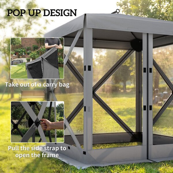 Outsunny 185×185 cm voděodolný skládací altán — stabilní, 4 síťové panely, UPF30+, párty stan — tmavě šedý | Aosom