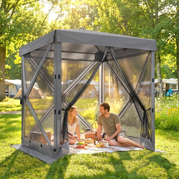 Outsunny 185×185 cm voděodolný skládací altán — stabilní, 4 síťové panely, UPF30+, párty stan — tmavě šedý | Aosom