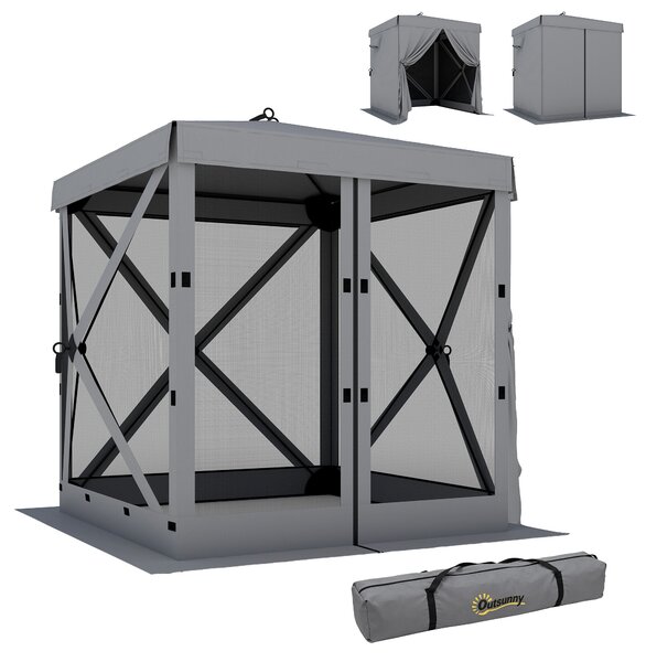 Outsunny 185×185 cm voděodolný skládací altán — stabilní, 4 síťové panely, UPF30+, párty stan — tmavě šedý | Aosom