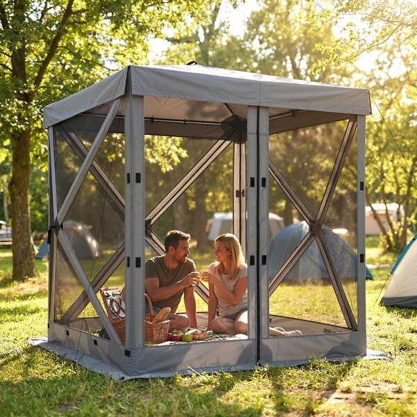 Outsunny 185×185 cm voděodolný skládací altán — stabilní, 4 síťové panely, UPF30+, párty stan — tmavě šedý | Aosom
