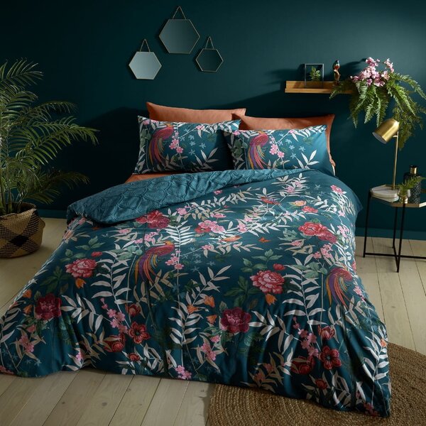 Zelené povlečení na dvoulůžko 200x200 cm Tropical Floral Birds - Catherine Lansfield
