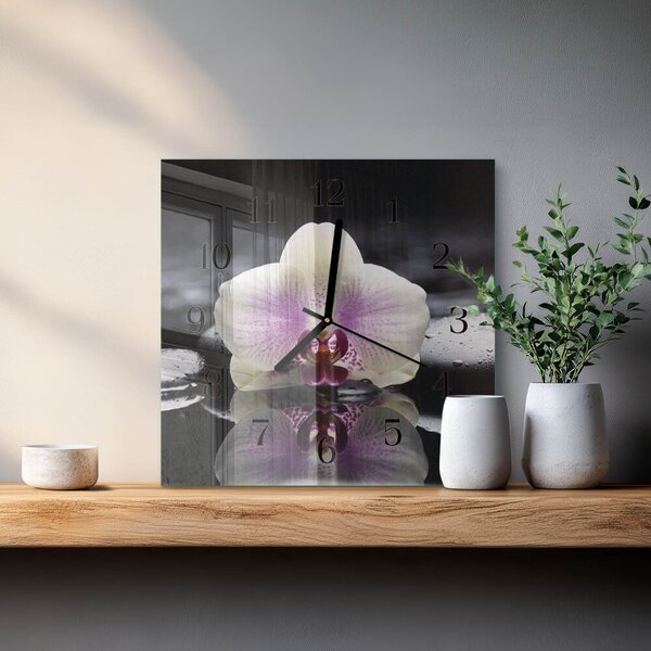 Skleněné hodiny na stěnu Orchidej zskc-30x30-00179022