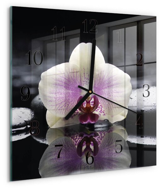Skleněné hodiny na stěnu Orchidej zskc-30x30-00179022