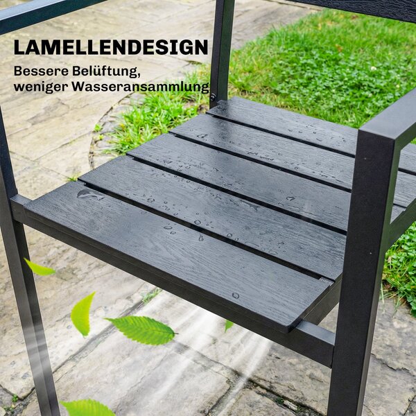 Outsunny zahradní židle – sada 4 stohovatelných křesel s latěným designem a područkami, odolné vůči počasí, černé, 52 × 51 × 90 cm | Aosom