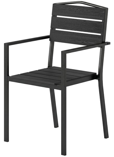 Outsunny zahradní židle – sada 4 stohovatelných křesel s latěným designem a područkami, odolné vůči počasí, černé, 52 × 51 × 90 cm | Aosom