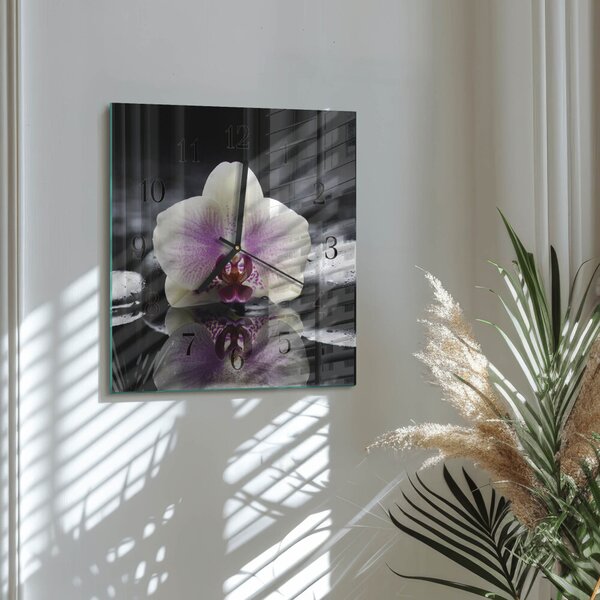 Skleněné hodiny na stěnu Orchidej zskc-30x30-00179022