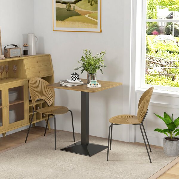 HOMCOM jídelní stůl 70×70 cm pro 2 — dekor dřeva, černý ocelový podstavec, malý moderní kuchyňský stůl, tmavě hnědý | Aosom