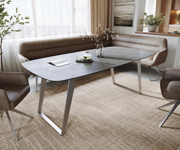 DELIFE Jídelní stůl Edge Boot 200x100 cm keramika Boulevard betonový vzhled nerezová ocel šikmý