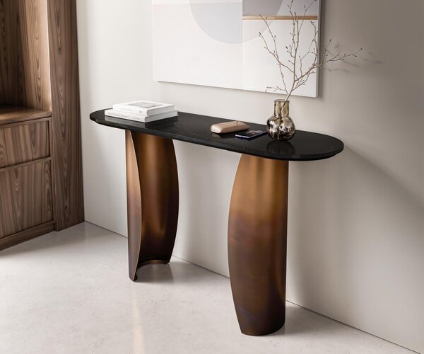 DELIFE Konzolový stolek Solena 135x40 cm mramor černá stříbrná kov zlatá Fusion Finish