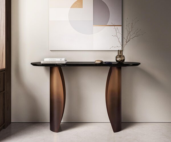 DELIFE Konzolový stolek Solena 135x40 cm mramor černá stříbrná kov zlatá Fusion Finish