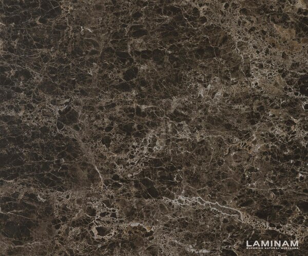 DELIFE Jídelní stůl Edge oválný 220x120 keramika Laminam® Emperador Extra Lucidato tmavě hnědá Troa kov titanová barva
