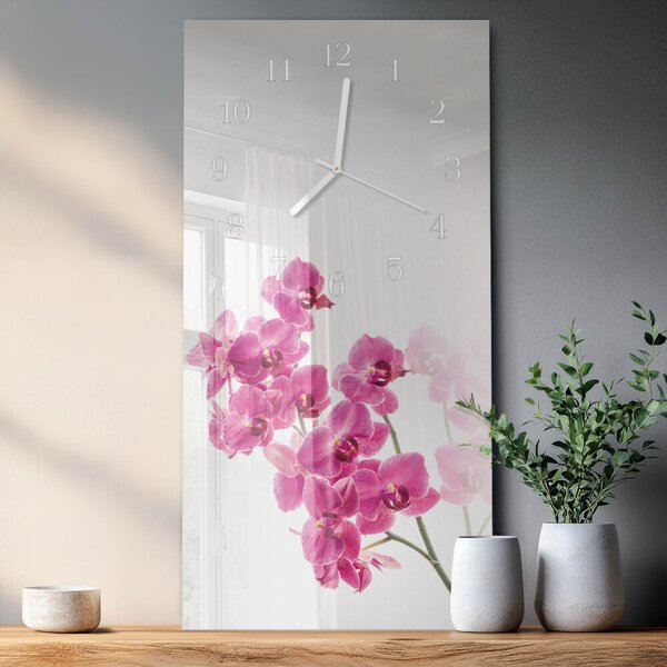 Skleněné hodiny vertikální Orchideje zsppb-30x60-00083852