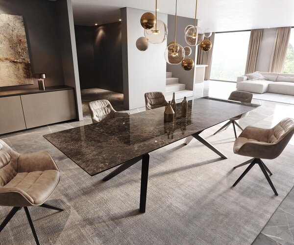 DELIFE Jídelní stůl Edge 300x100 keramika Laminam® Emperador Extra Lucidato tmavě hnědá Zenthara hranatý kov černý
