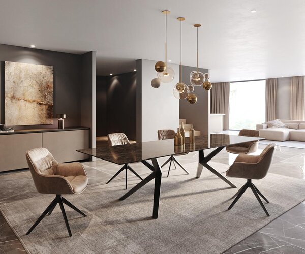 DELIFE Jídelní stůl Edge 300x100 keramika Laminam® Emperador Extra Lucidato tmavě hnědá Zenthara hranatý kov černý