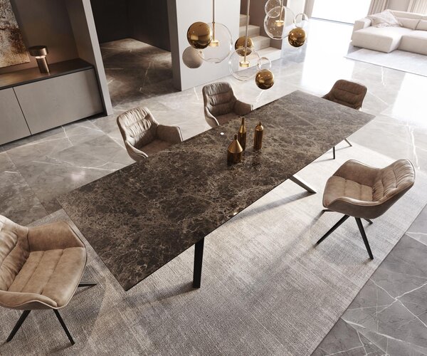 DELIFE Jídelní stůl Edge 300x100 keramika Laminam® Emperador Extra Lucidato tmavě hnědá Zenthara hranatý kov černý