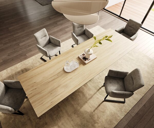 DELIFE Jídelní stůl Edge 300x100 keramika Laminam® Sabbia dubová Estelar kulatý kov černý
