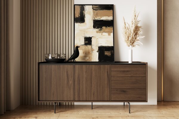 Elegantní komoda Zenar 170 cm s zásuvkami - ořech elegant / černá