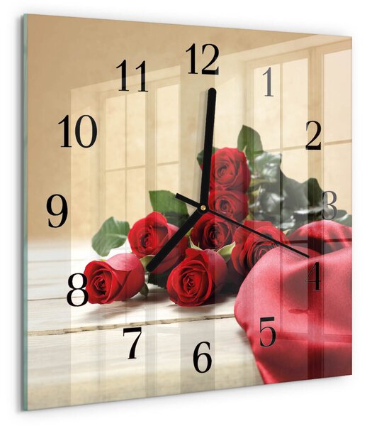 Skleněné hodiny na stěnu Růže zskc-30x30-00177574