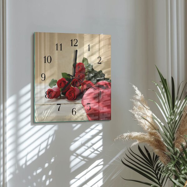 Skleněné hodiny na stěnu Růže zskc-30x30-00177574
