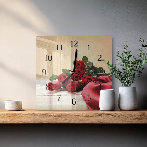 Skleněné hodiny na stěnu Růže zskc-30x30-00177574
