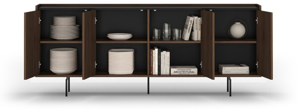 Elegantní komoda Zenar 200 cm čtyřdveřová - ořech elegantní / černá