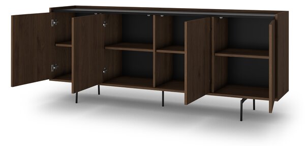 Elegantní komoda Zenar 200 cm čtyřdveřová - ořech elegantní / černá