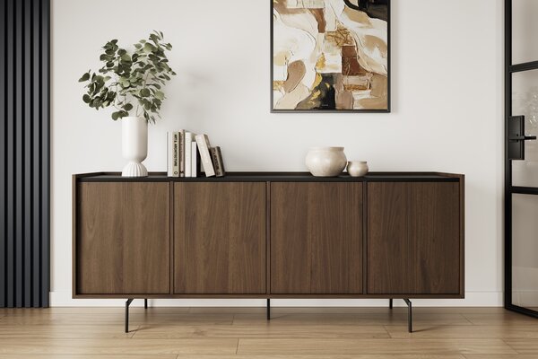 Elegantní komoda Zenar 200 cm čtyřdveřová - ořech elegantní / černá