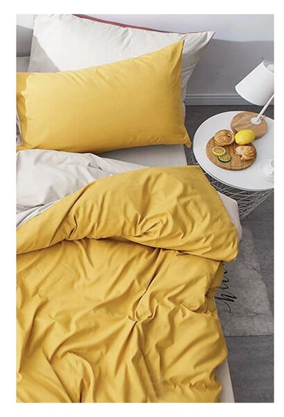 Žluto-krémové bavlněné povlečení na dvoulůžko/prodloužené s prostěradlem 200x220 cm – Mila Home