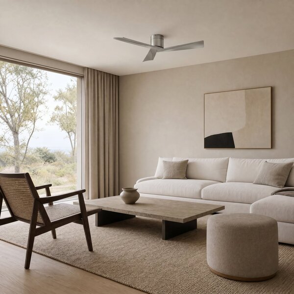 Stropní ventilátor Ventoro, stříbrný, kovový, Ø 132 cm – Lucande Lucande, Ventoro, Metalická, Obývací pokoj, Kov, Moderní