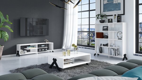 Mazzoni Sestava nábytku VIK Bílý Mat - skříňka POD TV + TV stolek/konferenční stolek + REGÁL | NÁBYTEK DO OBÝVACÍHO POKOJE