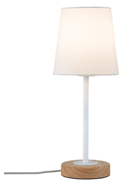 Paulmann 79636 Stellan, stolní lampička ze dřeva, kovu a bílé látky, 1x20W LED E27, výška 40cm
