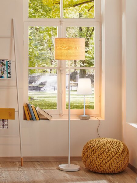 Paulmann 79636 Stellan, stolní lampička ze dřeva, kovu a bílé látky, 1x20W LED E27, výška 40cm