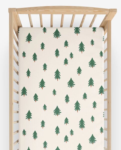 Goldea bavlněné napínací prostěradlo do dětské postýlky - stromečky na režném 60 x 120 cm