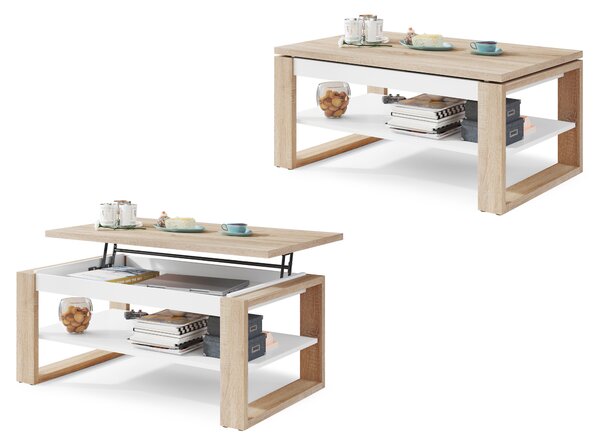 Mazzoni NUO Dub Sonoma/Bílý Mat - MODERNÍ KONFERENČNÍ STOLEK SE ZVEDACÍ DESKOU