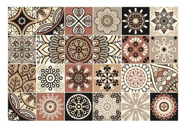 Sada 24 nástěnných samolepek Ambiance Wall Stickers Tiles Piura, 10 x 10 cm