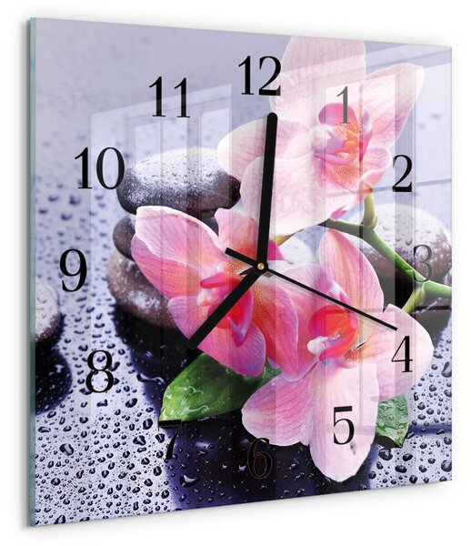 Skleněné hodiny na stěnu Orchidej zskc-30x30-00178251