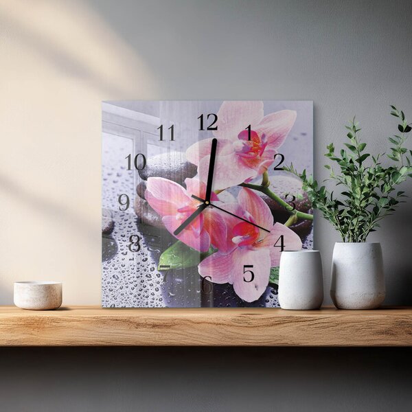 Skleněné hodiny na stěnu Orchidej zskc-30x30-00178251